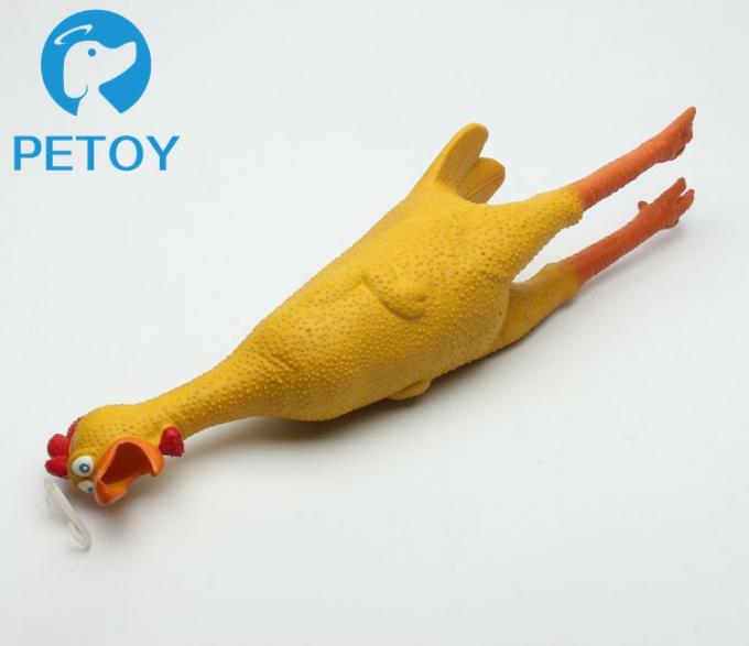 Waterproof Yellow Rubber Chicken Dog Toy 17.0*5.0 Cm Size 110g Weight