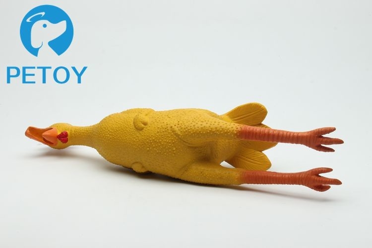 Waterproof Yellow Rubber Chicken Dog Toy 17.0*5.0 Cm Size 110g Weight