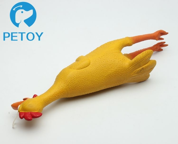 Waterproof Yellow Rubber Chicken Dog Toy 17.0*5.0 Cm Size 110g Weight
