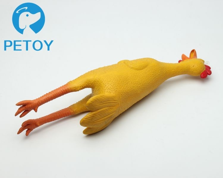 Waterproof Yellow Rubber Chicken Dog Toy 17.0*5.0 Cm Size 110g Weight