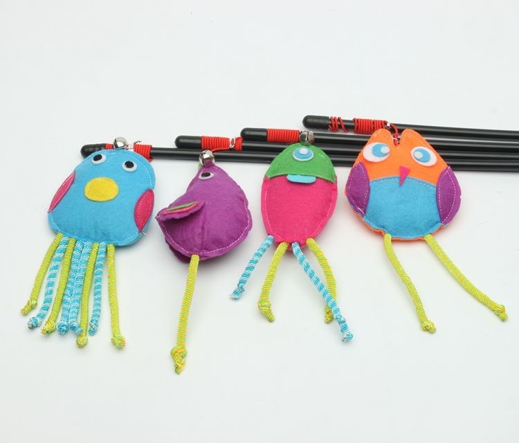 Customized Cute Bird On A Stick Cat Toy Cat Teaser Stick Toy Cotton Material
